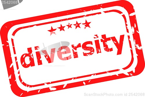 Image of diversity on red rubber stamp over a white background
