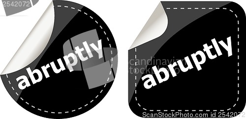 Image of black abruptly stickers set on white, icon button