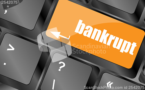 Image of A keyboard with key reading bankrupt, business concept