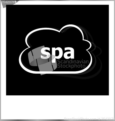 Image of instant photo frame with cloud and spa word, business concept