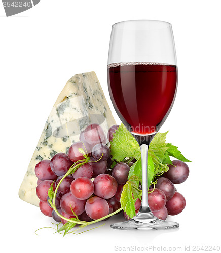 Image of Wineglass, cheese and grapes