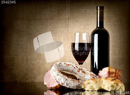 Image of Wine and sausage, bread