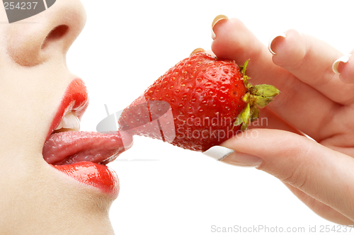 Image of strawberry, lips and tongue