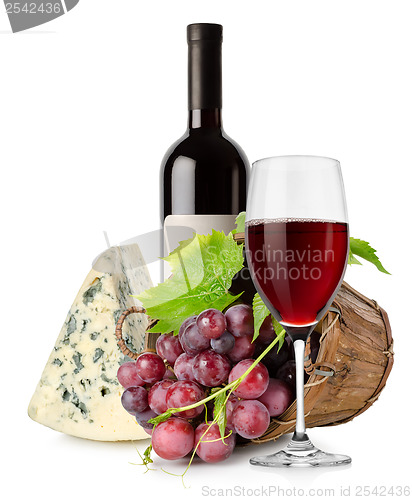 Image of Wine cheese and grape in basket