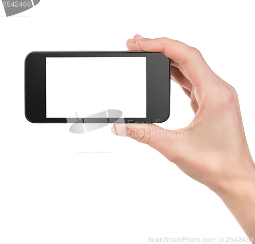 Image of Black smart phone  in hand