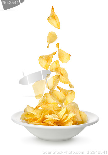 Image of Potato chips falling in the plate