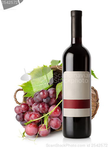 Image of Wine bottle and grape in basket