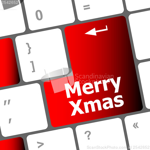 Image of merry christmas message, keyboard enter key button xmas
