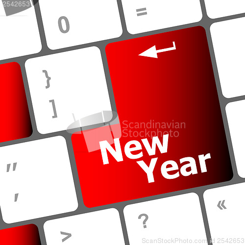 Image of happy new year message, keyboard enter key