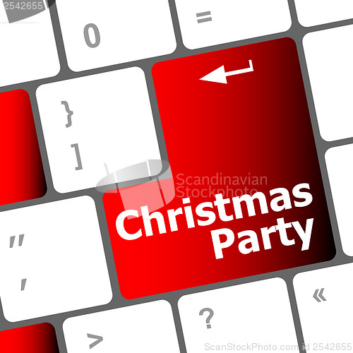 Image of Computer keyboard key with christmas party words