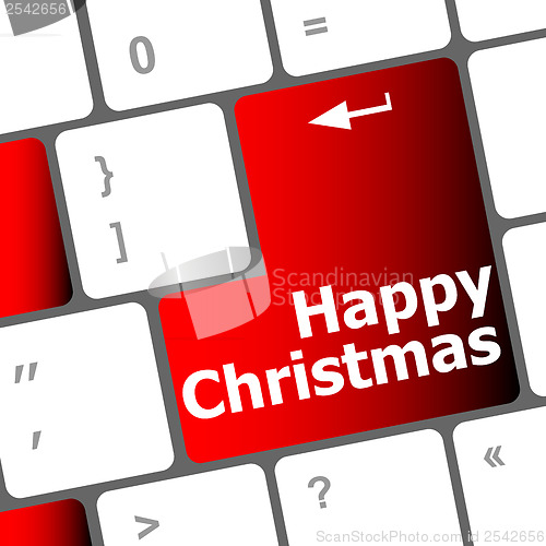 Image of happy christmas message, keyboard enter key button