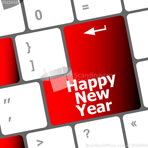 Image of happy christmas message, keyboard enter key button