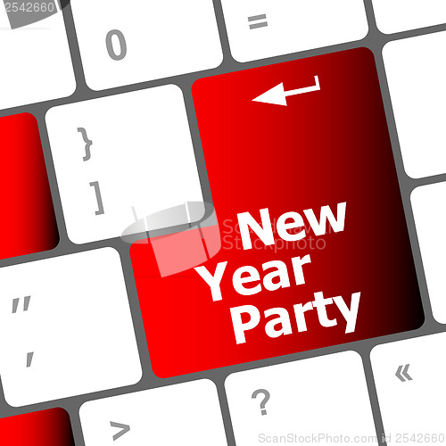Image of Computer keyboard key with new year party words