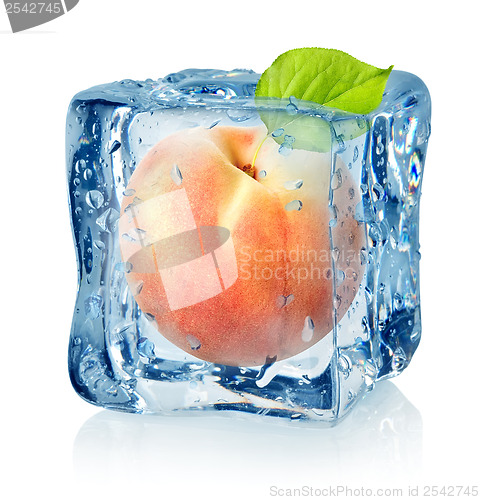 Image of Ice cube and peach isolated