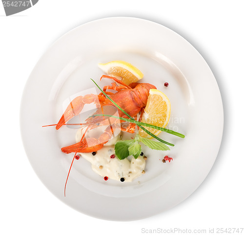 Image of Lobster on a white plate isolated