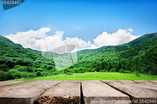 Image of Mountains and wooden floor