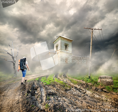 Image of Tourist on a country road