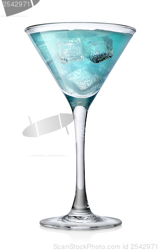 Image of Blue cocktail with ice cubes