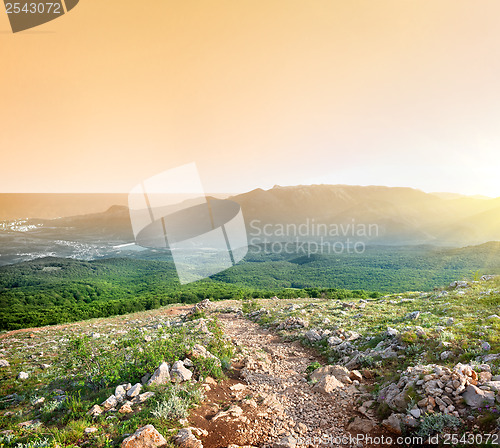 Image of Amazing sunrise in the mountains