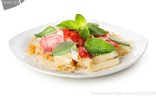 Image of Pasta with ketchup and greens