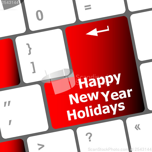 Image of happy new year holidays button on computer keyboard key