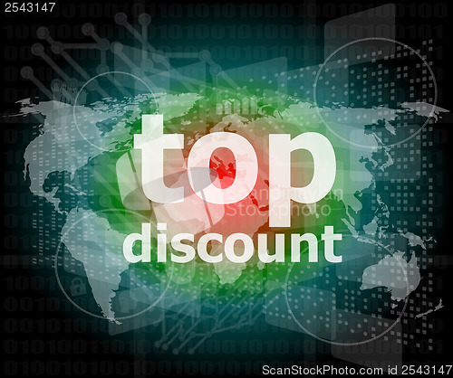 Image of top discount word on digital touch screen