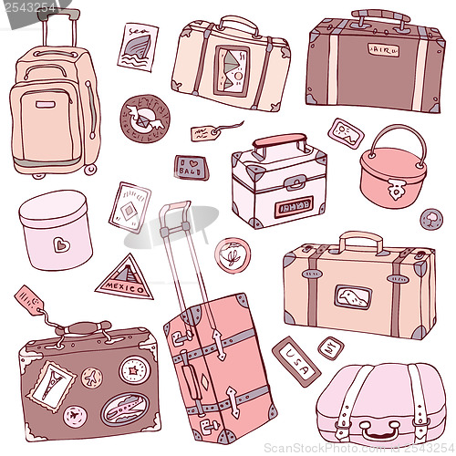 Image of Vector Collection of vintage suitcases.