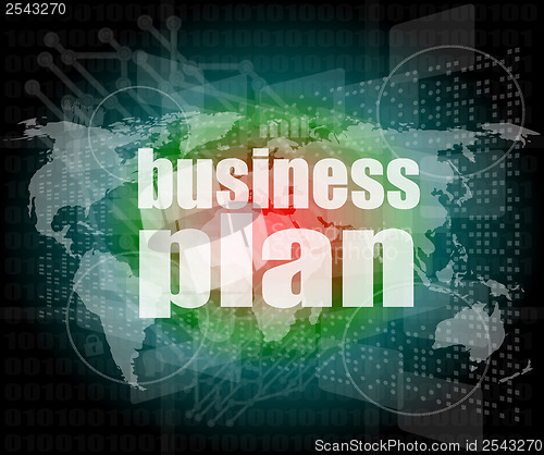 Image of business plan on digital touch screen interface