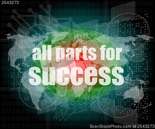 Image of all parts for success text on digital touch screen interface