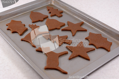 Image of Festive shaped gingerbread cookies ready for the oven