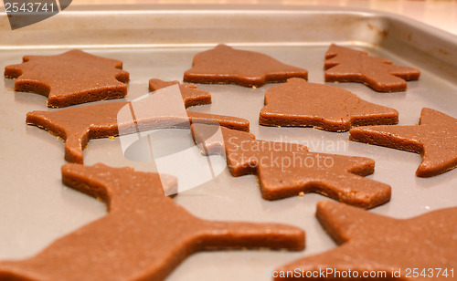 Image of Closeup of festive gingerbread biscuits ready to baked
