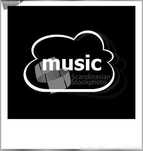 Image of instant photo frame with cloud and music word