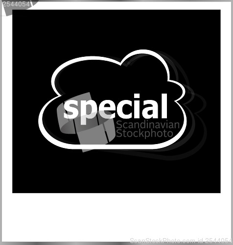 Image of special word business concept, photo frame isolated on white
