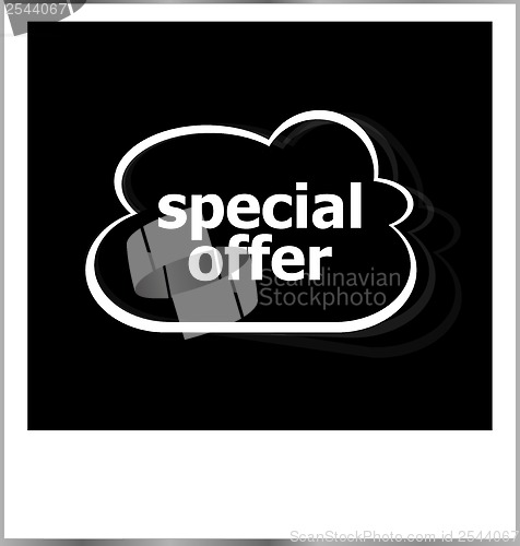 Image of special offer word business concept, photo frame isolated on white