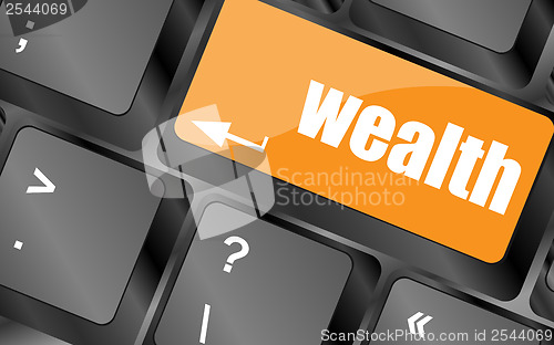 Image of cloud icon with wealth word on computer keyboard key