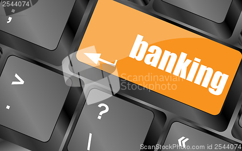Image of Keyboard key with enter button banking, business concept