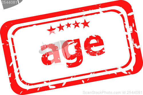Image of age on red rubber stamp over a white background