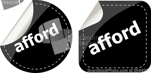 Image of afford word stickers set, icon button