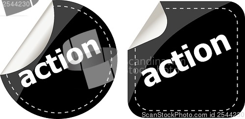 Image of action black stickers set, icon button