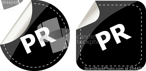 Image of pr black stickers set, icon button