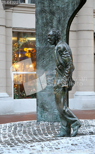 Image of monument Bulat Okudzhava on Arbat Street in Moscow