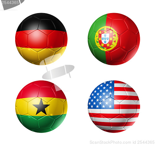 Image of Brazil world cup 2014 group G flags on soccer balls