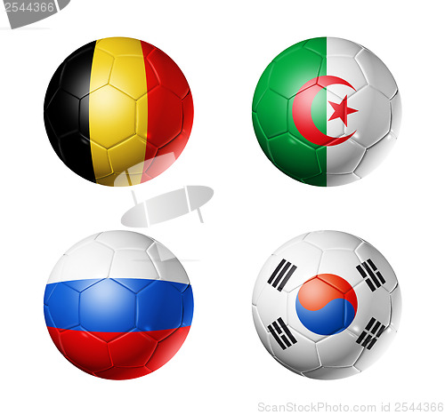 Image of Brazil world cup 2014 group H flags on soccer balls