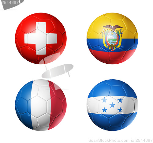 Image of Brazil world cup 2014 group E flags on soccer balls