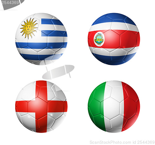 Image of Brazil world cup 2014 group D flags on soccer balls