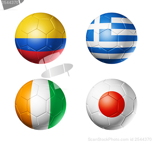 Image of Brazil world cup 2014 group C flags on soccer balls