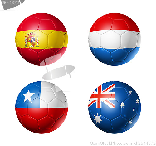 Image of Brazil world cup 2014 group B flags on soccer balls