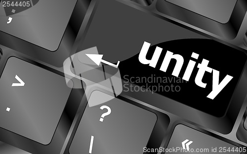 Image of unity word on computer keyboard pc key