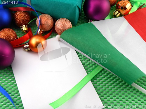 Image of italy flag with christmas decoration, new year card