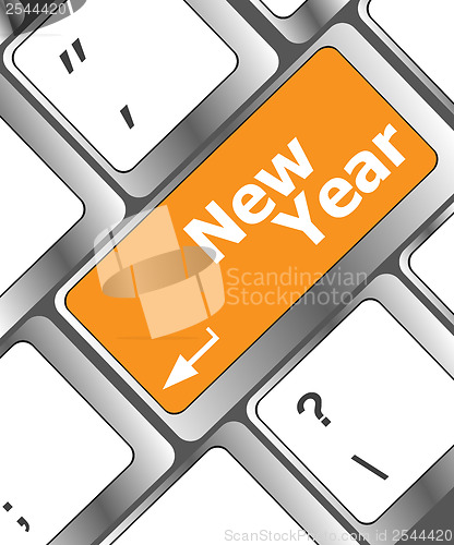 Image of happy new year message, keyboard enter key
